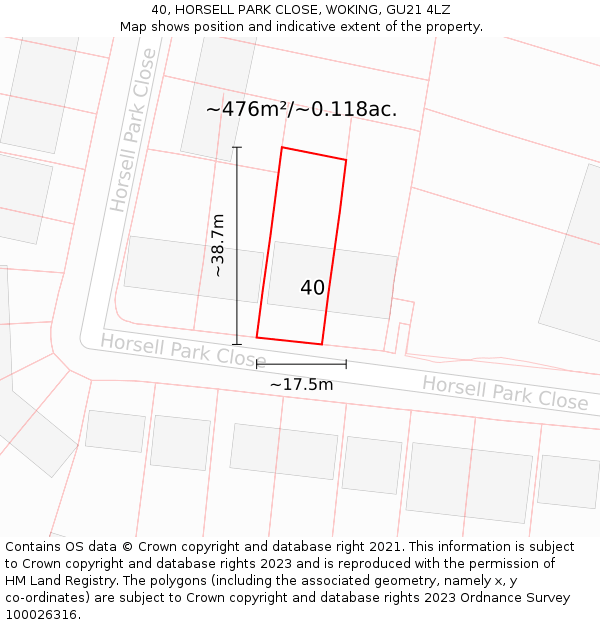 40, HORSELL PARK CLOSE, WOKING, GU21 4LZ: Plot and title map