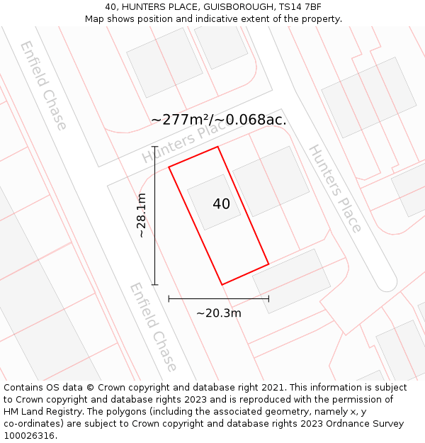 40, HUNTERS PLACE, GUISBOROUGH, TS14 7BF: Plot and title map