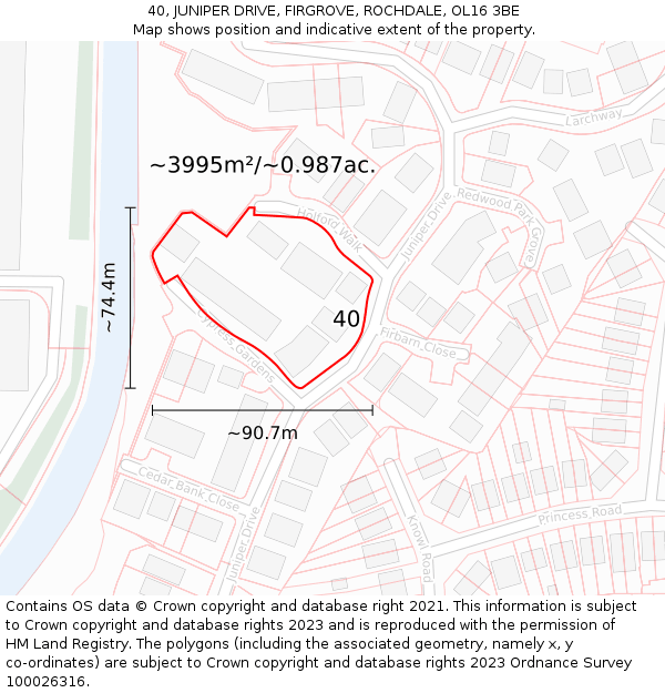 40, JUNIPER DRIVE, FIRGROVE, ROCHDALE, OL16 3BE: Plot and title map
