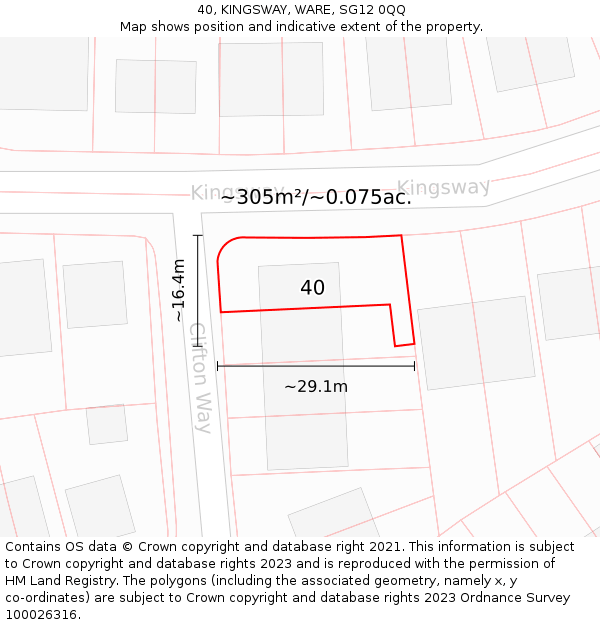 40, KINGSWAY, WARE, SG12 0QQ: Plot and title map