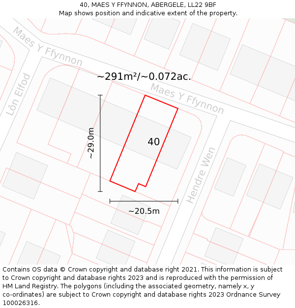 40, MAES Y FFYNNON, ABERGELE, LL22 9BF: Plot and title map