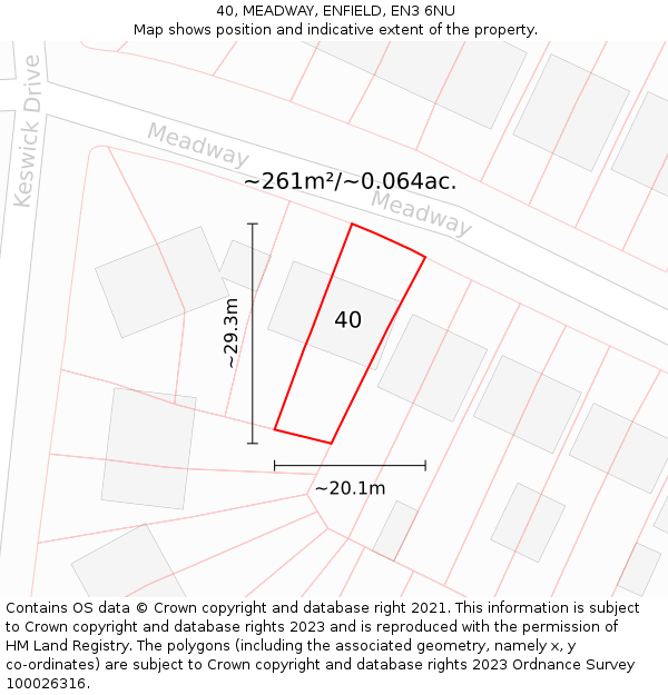 40, MEADWAY, ENFIELD, EN3 6NU: Plot and title map