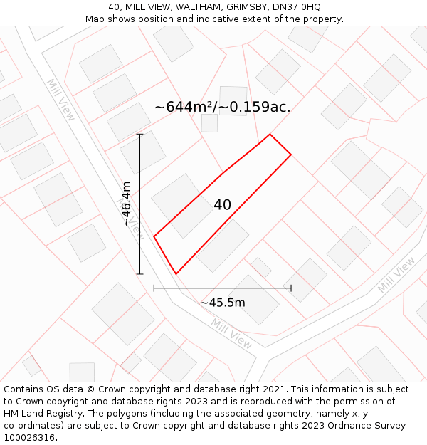 40, MILL VIEW, WALTHAM, GRIMSBY, DN37 0HQ: Plot and title map