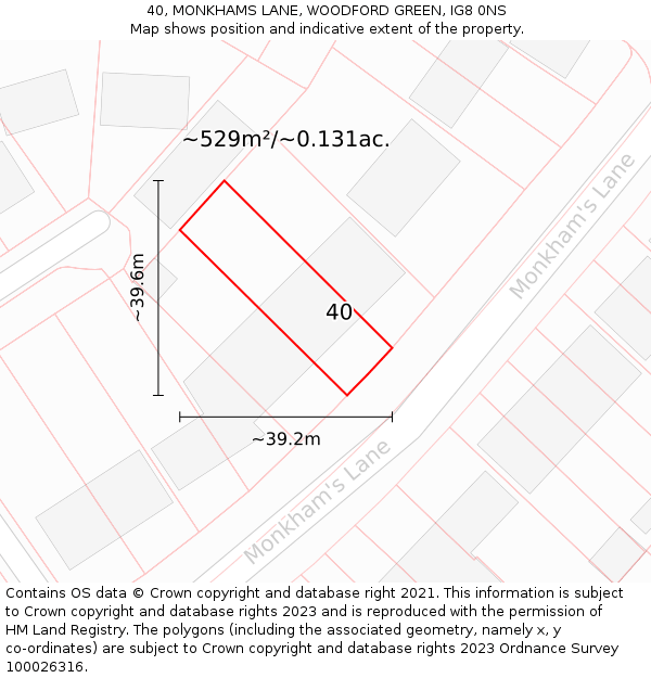 40, MONKHAMS LANE, WOODFORD GREEN, IG8 0NS: Plot and title map