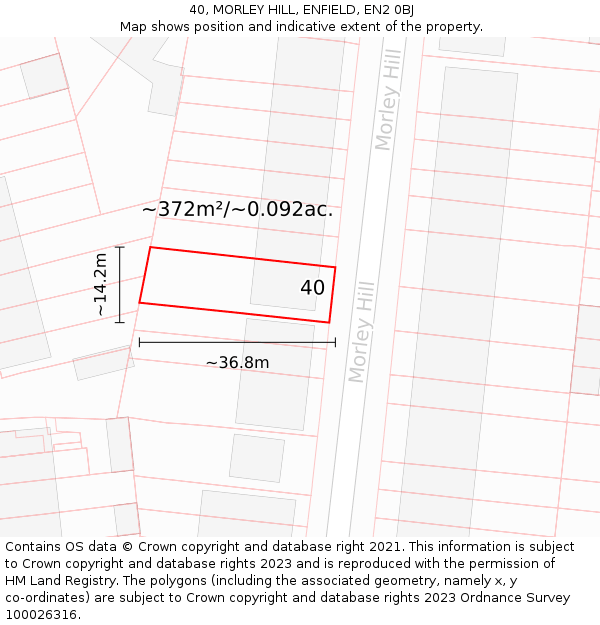 40, MORLEY HILL, ENFIELD, EN2 0BJ: Plot and title map