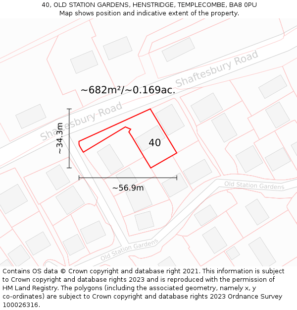 40, OLD STATION GARDENS, HENSTRIDGE, TEMPLECOMBE, BA8 0PU: Plot and title map