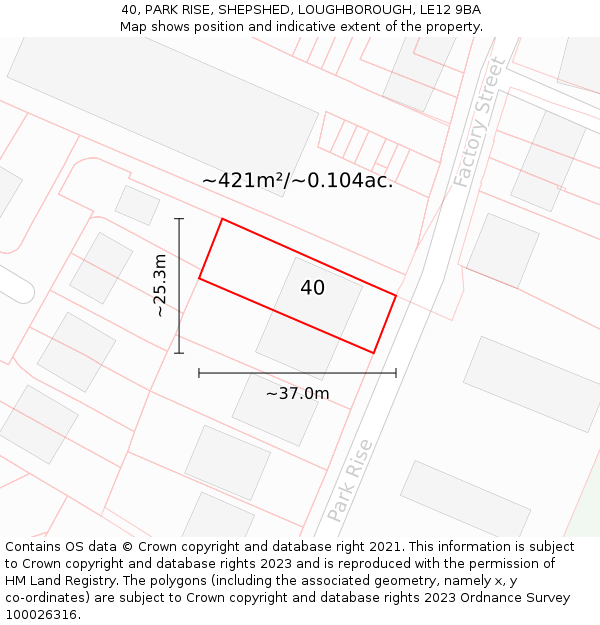 40, PARK RISE, SHEPSHED, LOUGHBOROUGH, LE12 9BA: Plot and title map