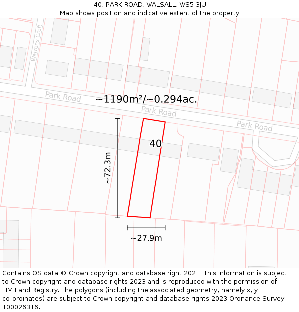 40, PARK ROAD, WALSALL, WS5 3JU: Plot and title map