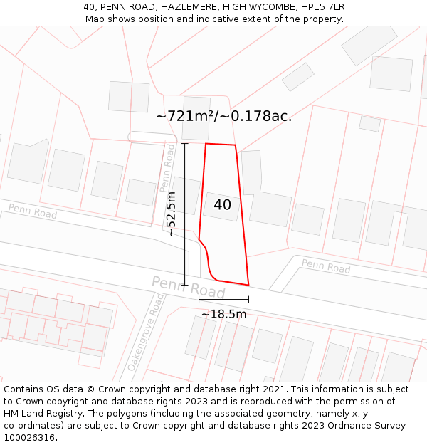 40, PENN ROAD, HAZLEMERE, HIGH WYCOMBE, HP15 7LR: Plot and title map