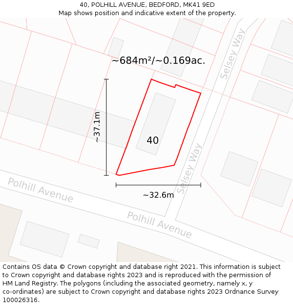 40, POLHILL AVENUE, BEDFORD, MK41 9ED: Plot and title map