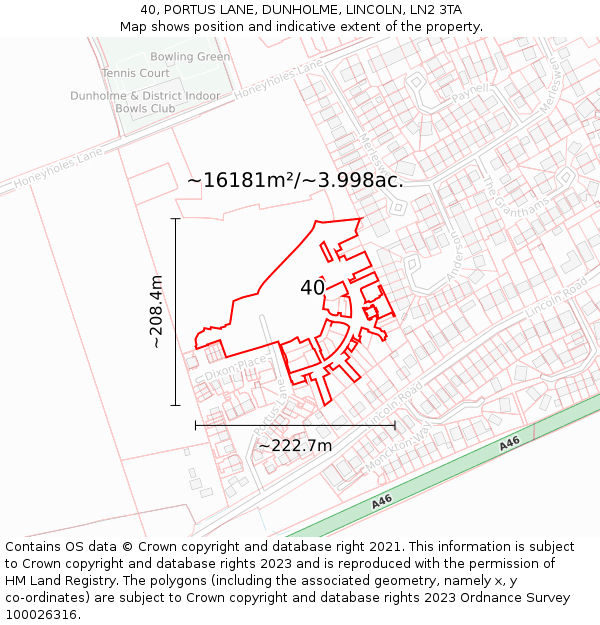 40, PORTUS LANE, DUNHOLME, LINCOLN, LN2 3TA: Plot and title map