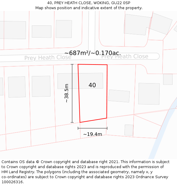 40, PREY HEATH CLOSE, WOKING, GU22 0SP: Plot and title map