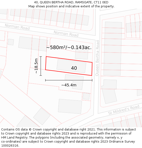 40, QUEEN BERTHA ROAD, RAMSGATE, CT11 0ED: Plot and title map