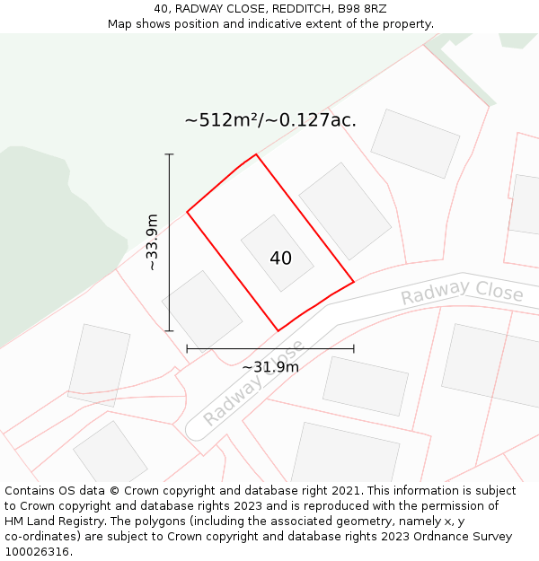 40, RADWAY CLOSE, REDDITCH, B98 8RZ: Plot and title map