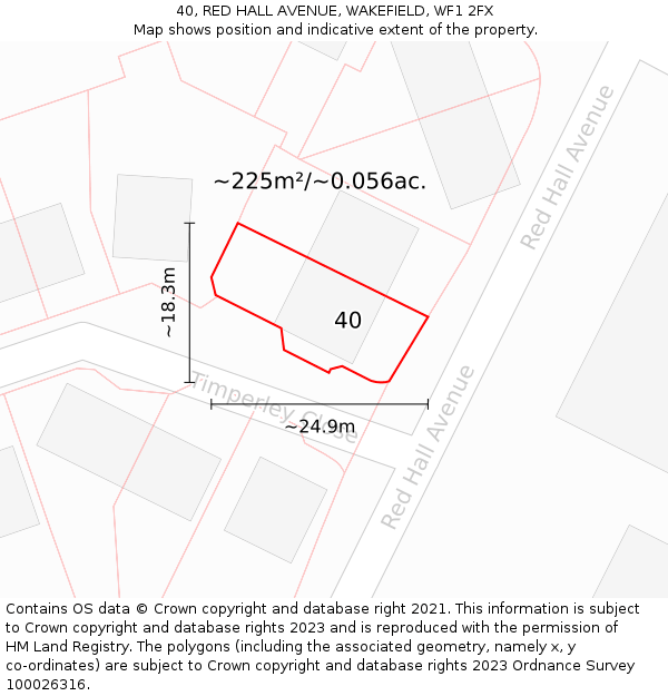 40, RED HALL AVENUE, WAKEFIELD, WF1 2FX: Plot and title map