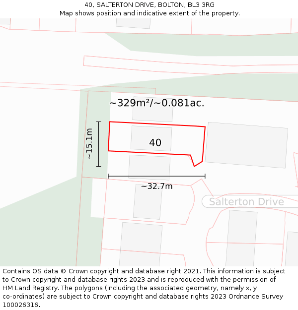 40, SALTERTON DRIVE, BOLTON, BL3 3RG: Plot and title map