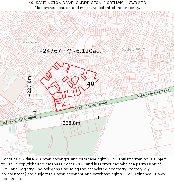 40, SANDINGTON DRIVE, CUDDINGTON, NORTHWICH, CW8 2ZD: Plot and title map