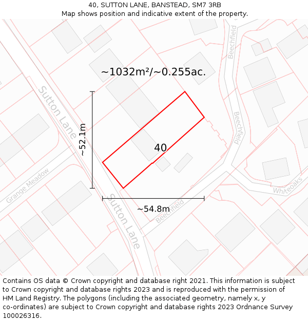 40, SUTTON LANE, BANSTEAD, SM7 3RB: Plot and title map