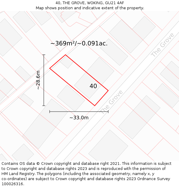 40, THE GROVE, WOKING, GU21 4AF: Plot and title map