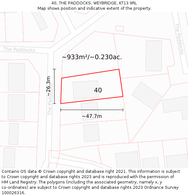 40, THE PADDOCKS, WEYBRIDGE, KT13 9RL: Plot and title map