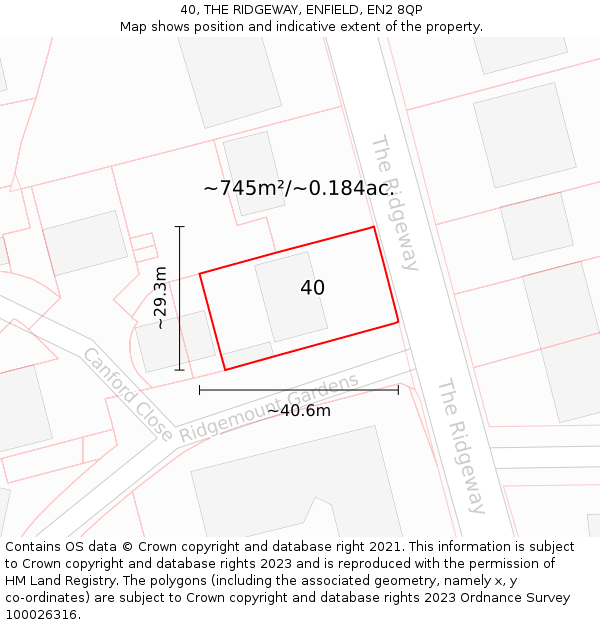 40, THE RIDGEWAY, ENFIELD, EN2 8QP: Plot and title map