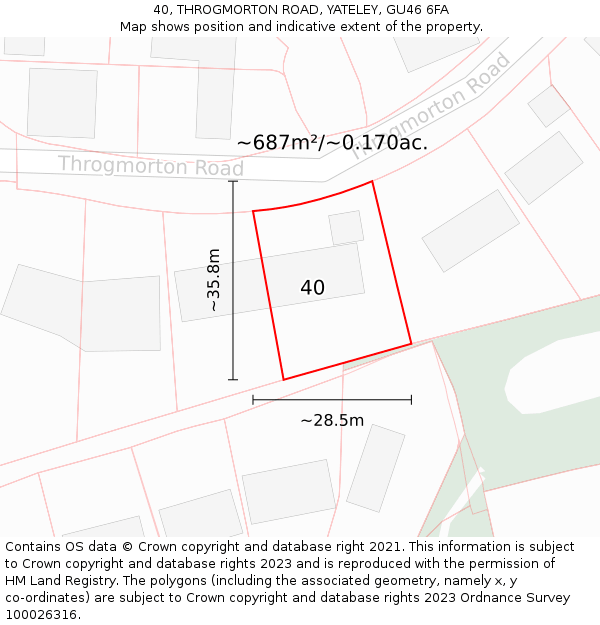 40, THROGMORTON ROAD, YATELEY, GU46 6FA: Plot and title map