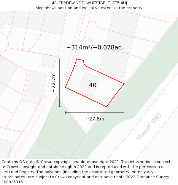 40, TRADEWINDS, WHITSTABLE, CT5 4UJ: Plot and title map