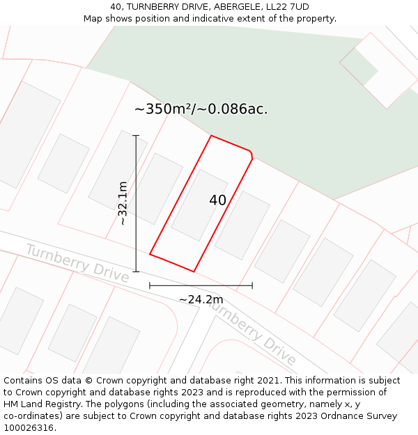 40, TURNBERRY DRIVE, ABERGELE, LL22 7UD: Plot and title map
