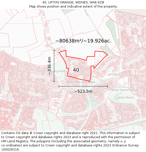 40, UPTON GRANGE, WIDNES, WA8 9ZB: Plot and title map