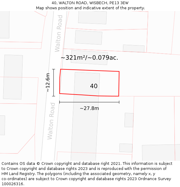 40, WALTON ROAD, WISBECH, PE13 3EW: Plot and title map