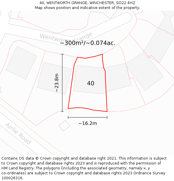 40, WENTWORTH GRANGE, WINCHESTER, SO22 4HZ: Plot and title map