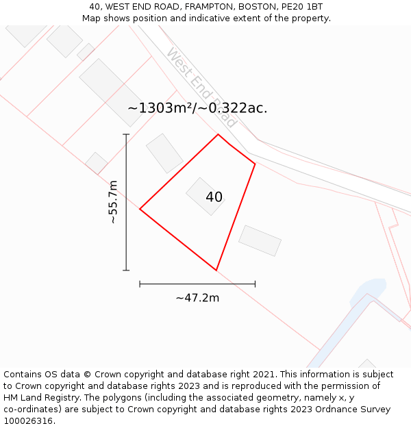 40, WEST END ROAD, FRAMPTON, BOSTON, PE20 1BT: Plot and title map