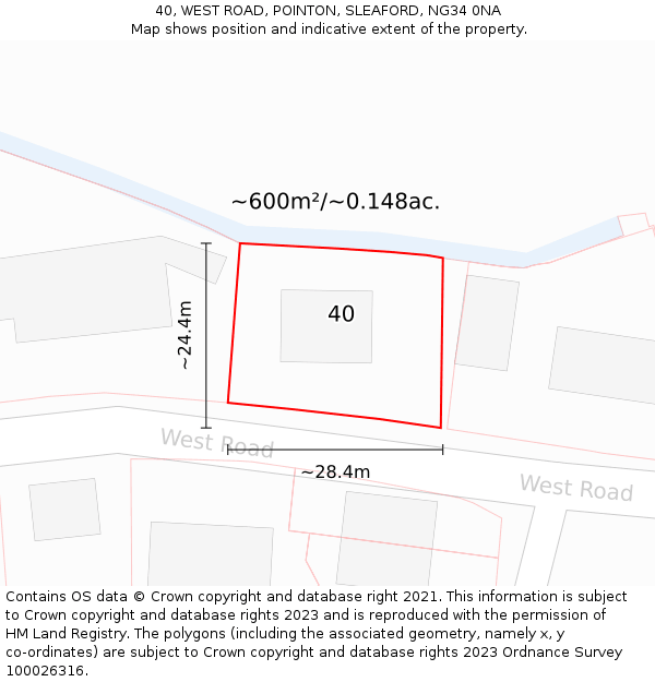 40, WEST ROAD, POINTON, SLEAFORD, NG34 0NA: Plot and title map