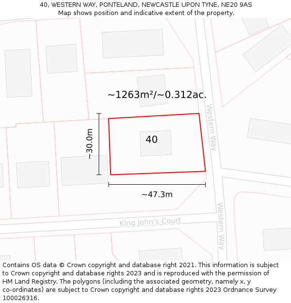 40, WESTERN WAY, PONTELAND, NEWCASTLE UPON TYNE, NE20 9AS: Plot and title map