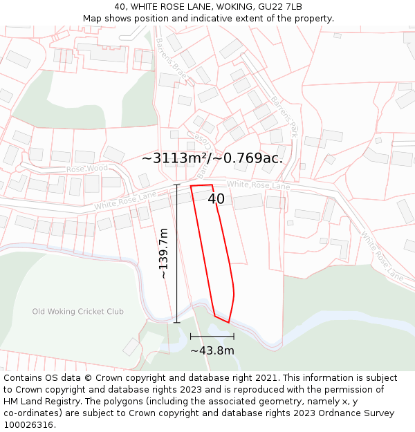 40, WHITE ROSE LANE, WOKING, GU22 7LB: Plot and title map