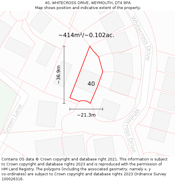 40, WHITECROSS DRIVE, WEYMOUTH, DT4 9PA: Plot and title map