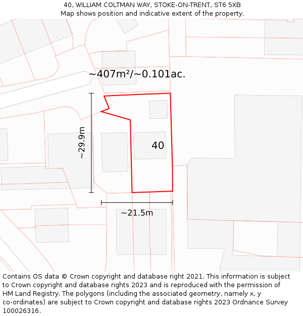 40, WILLIAM COLTMAN WAY, STOKE-ON-TRENT, ST6 5XB: Plot and title map
