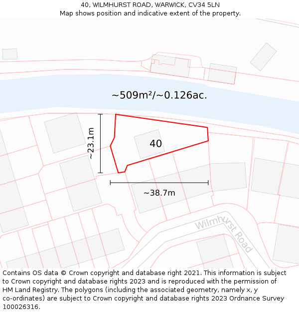 40, WILMHURST ROAD, WARWICK, CV34 5LN: Plot and title map