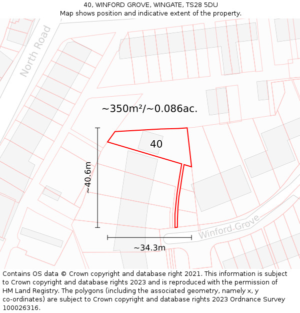 40, WINFORD GROVE, WINGATE, TS28 5DU: Plot and title map