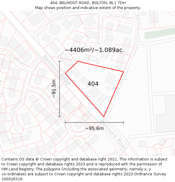 404, BELMONT ROAD, BOLTON, BL1 7DH: Plot and title map