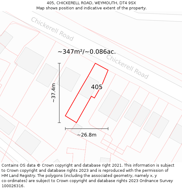 405, CHICKERELL ROAD, WEYMOUTH, DT4 9SX: Plot and title map