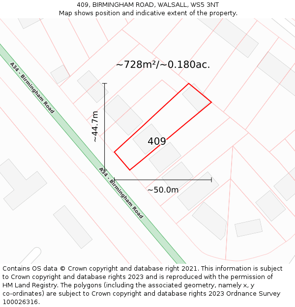 409, BIRMINGHAM ROAD, WALSALL, WS5 3NT: Plot and title map