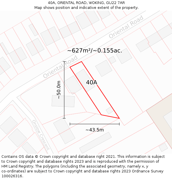 40A, ORIENTAL ROAD, WOKING, GU22 7AR: Plot and title map