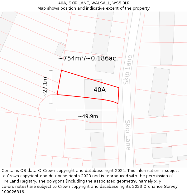 40A, SKIP LANE, WALSALL, WS5 3LP: Plot and title map