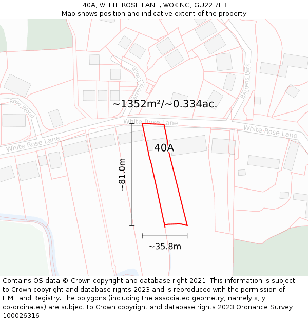 40A, WHITE ROSE LANE, WOKING, GU22 7LB: Plot and title map