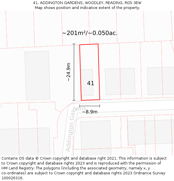 41, ADDINGTON GARDENS, WOODLEY, READING, RG5 3EW: Plot and title map