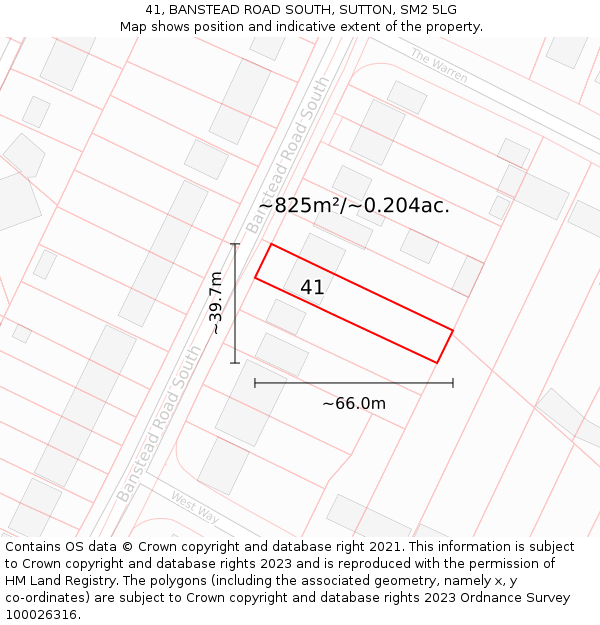 41, BANSTEAD ROAD SOUTH, SUTTON, SM2 5LG: Plot and title map