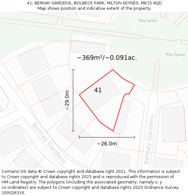 41, BERNAY GARDENS, BOLBECK PARK, MILTON KEYNES, MK15 8QD: Plot and title map