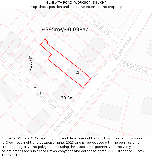 41, BLYTH ROAD, WORKSOP, S81 0HP: Plot and title map