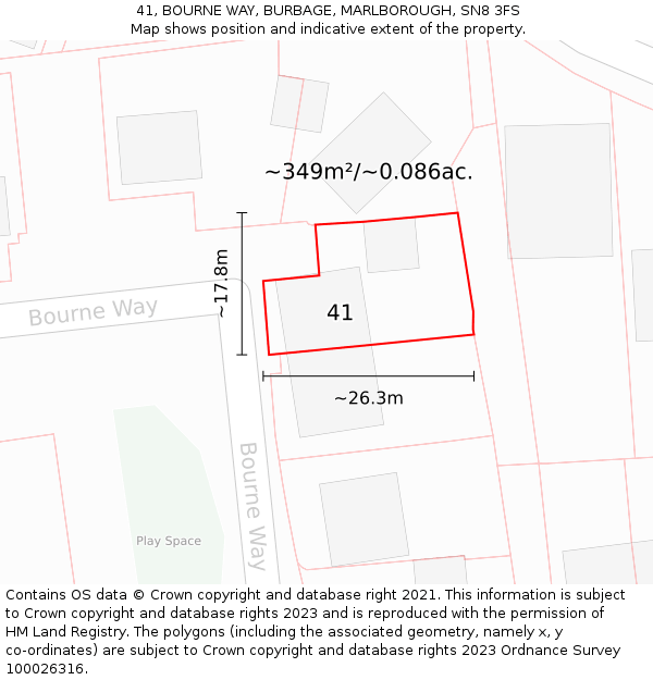 41, BOURNE WAY, BURBAGE, MARLBOROUGH, SN8 3FS: Plot and title map